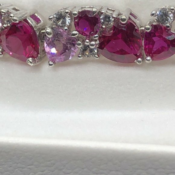 Sterling Silver Ruby, Pink & White Sapphire CLUSTER HEART BRACELET  MSRP $375 - Picture 5 of 11